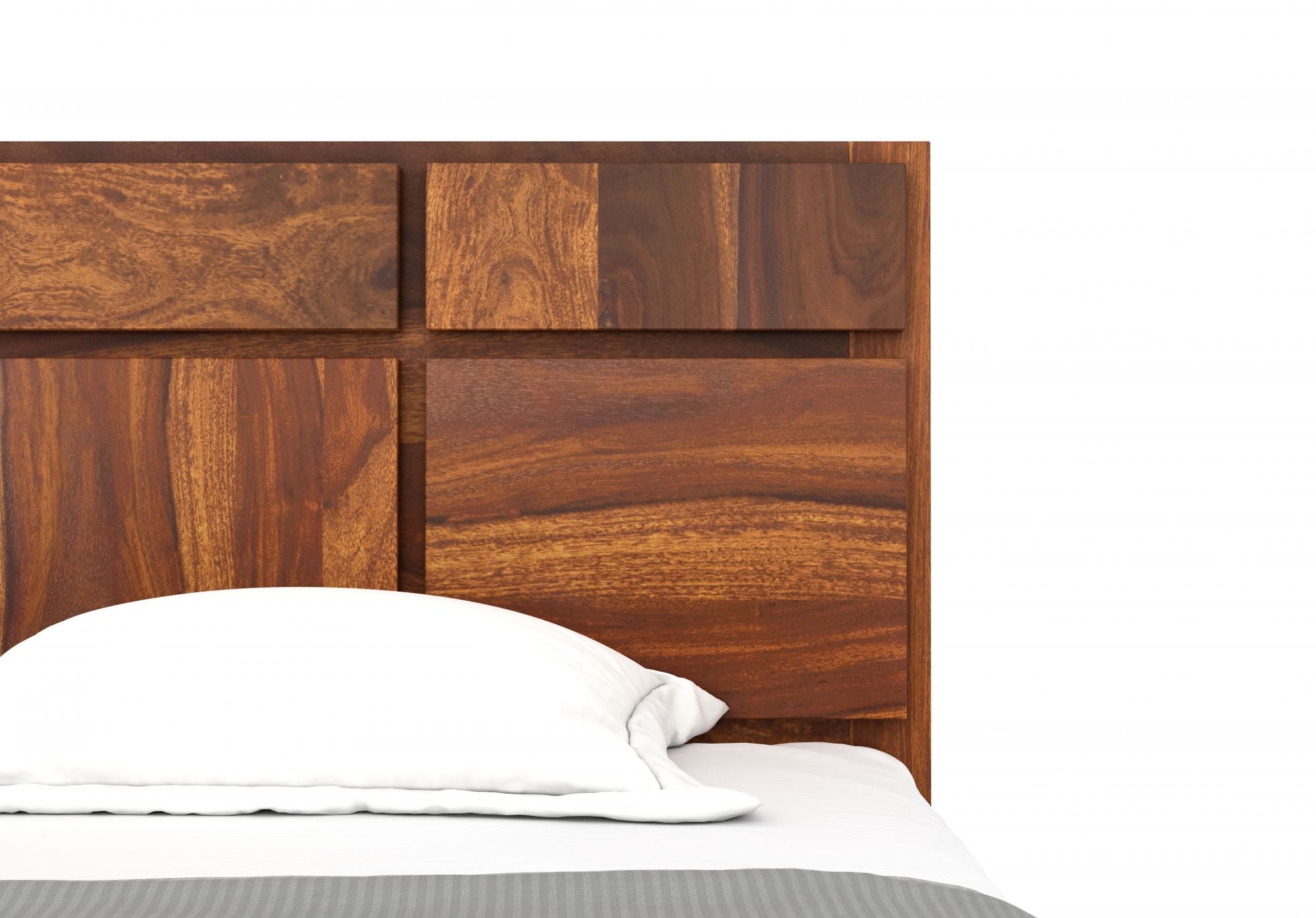 Craft D Art Solid Sheesham Wood King Size Bed with Modern Panel Design (Honey Finish)