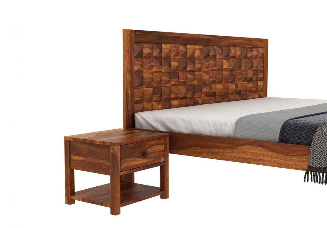 Craft D Art Sheesham Wood King Size Bed Without Storage (Honey Finish)