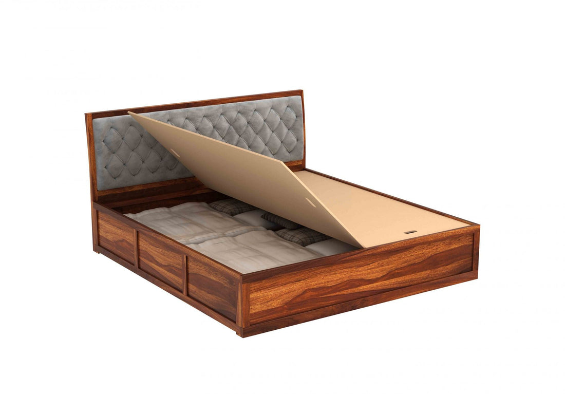 Craft D Art Sheesham Wood King Size Bed With Storage (Honey Finish)