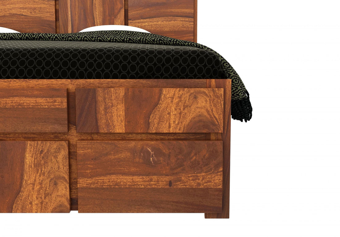 Craft D Art Solid Sheesham Wood King Size Bed with Modern Panel Design (Honey Finish)