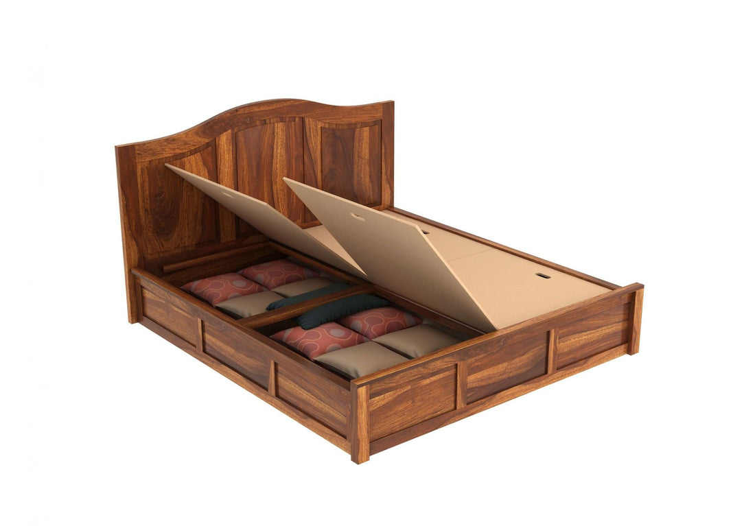Craft D Art Sheesham Wood Queen Size Bed With Storage (Honey Finish)