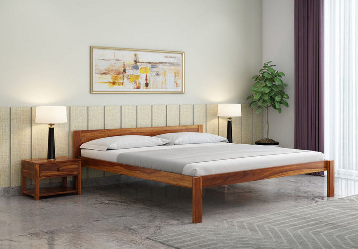 Craft D Art Sheesham Wood Queen Size Bed Without Storage (Honey Finish)