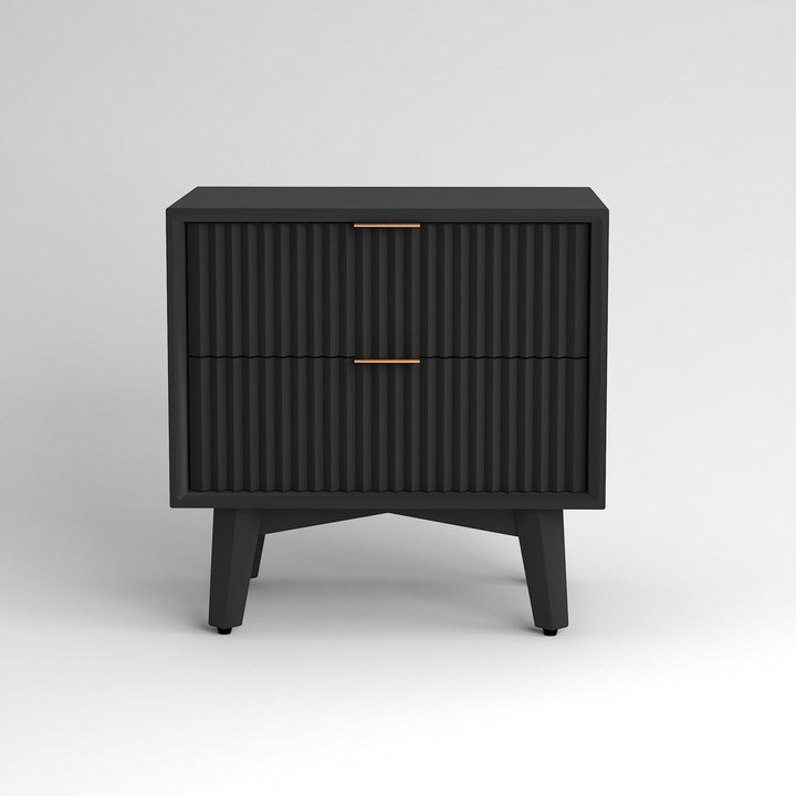 Black Fluted Bedside Table with 2 Drawers — Modern Scandinavian Style