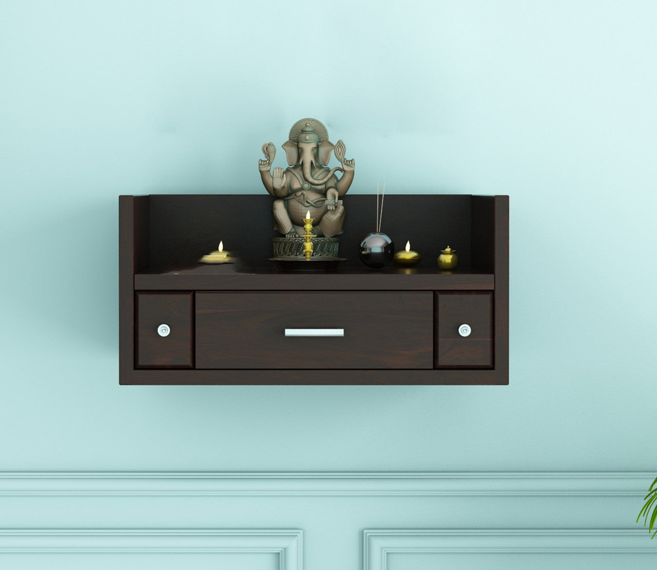 Solid Sheesham Wood Wall Mounted Temple with Storage