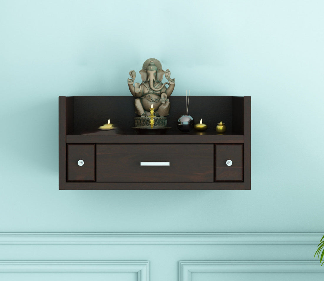 Solid Sheesham Wood Wall Mounted Temple with Storage