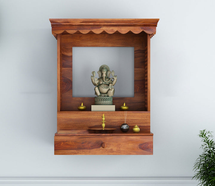 Craft D Art Sheesham Wood Wall Mounted Temple with Drawer