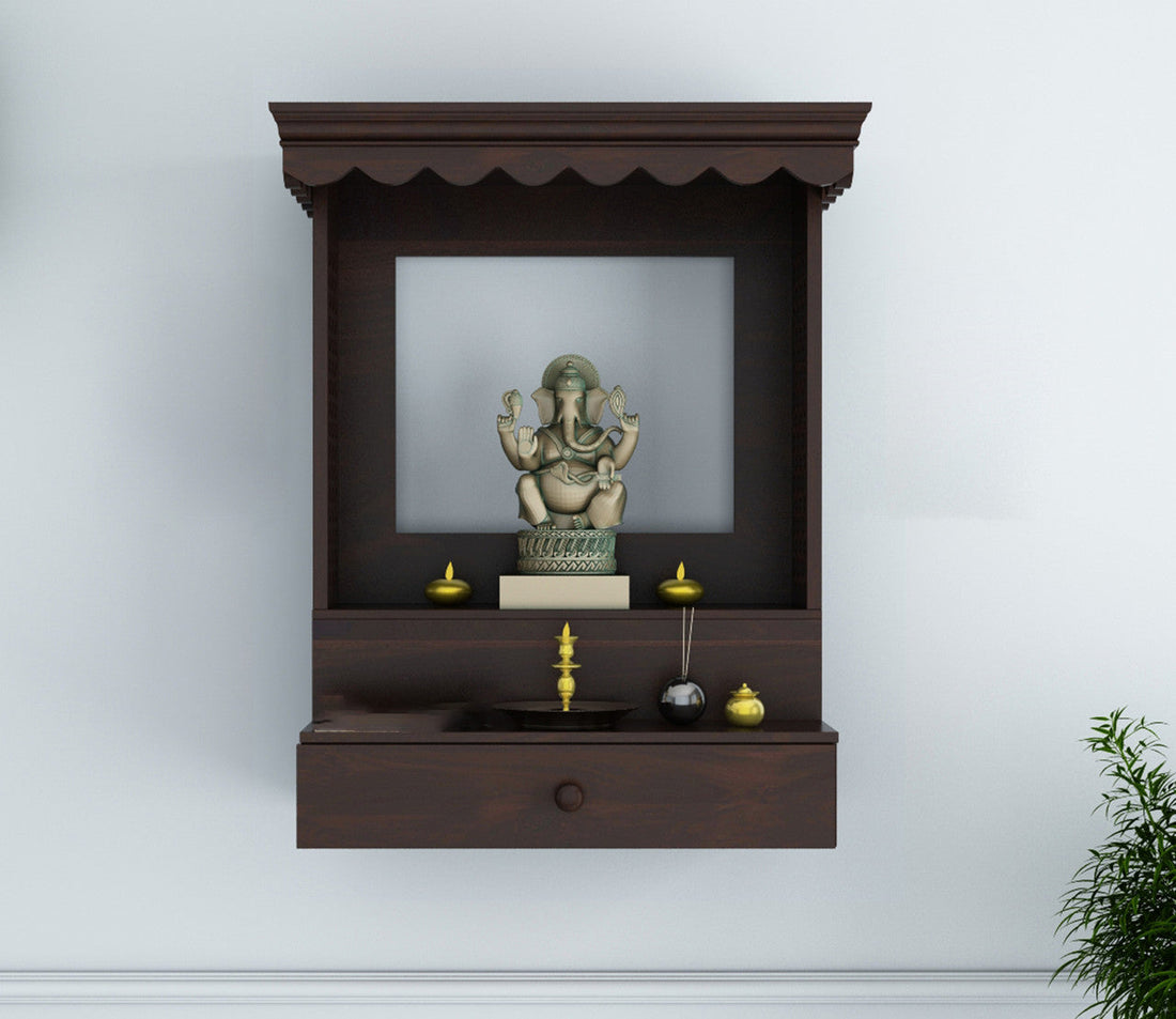Craft D Art Wall Mounted Wooden Home Temple with Drawer