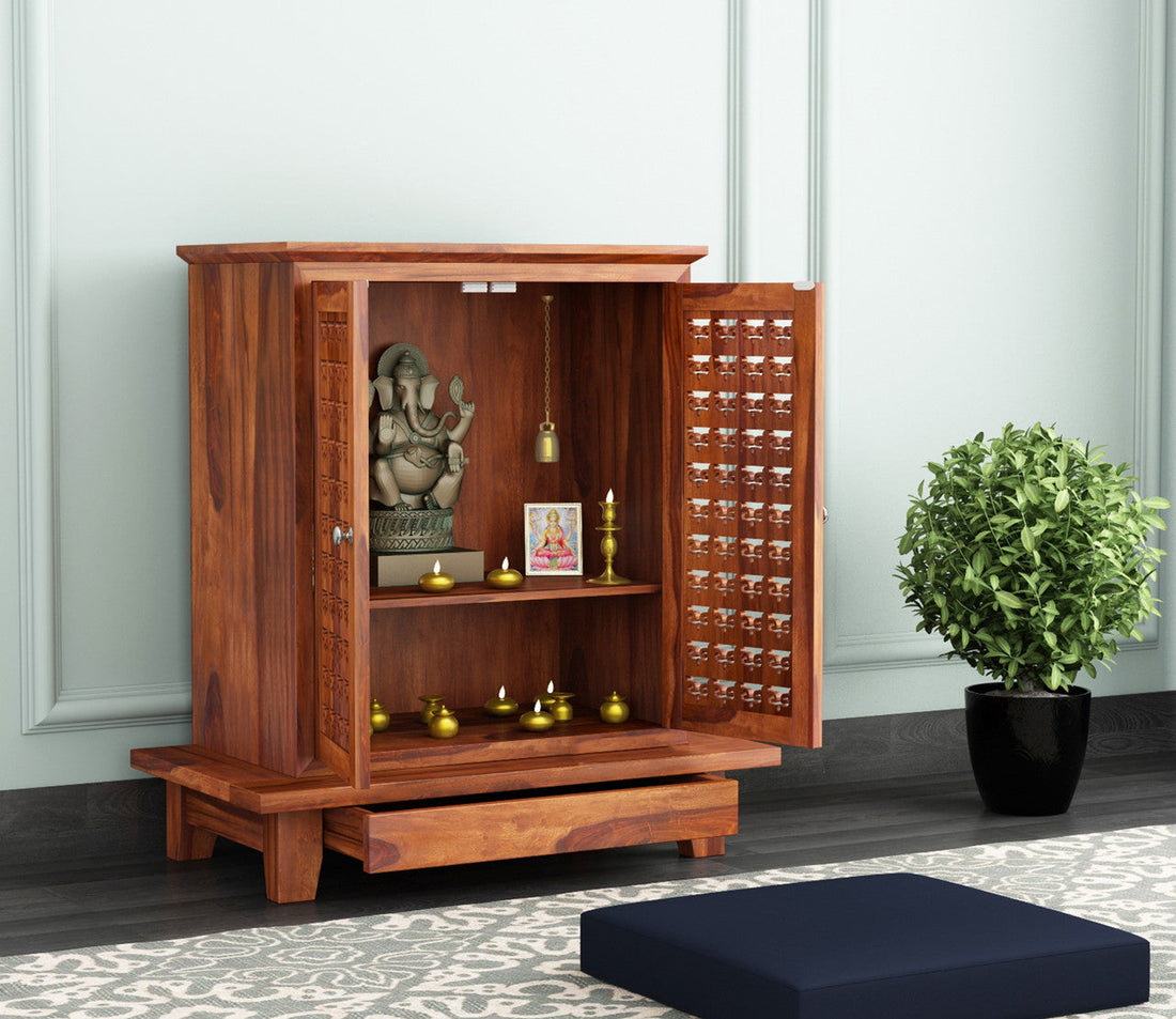 Craft D Art Solid Wood Home Temple with Storage Drawer