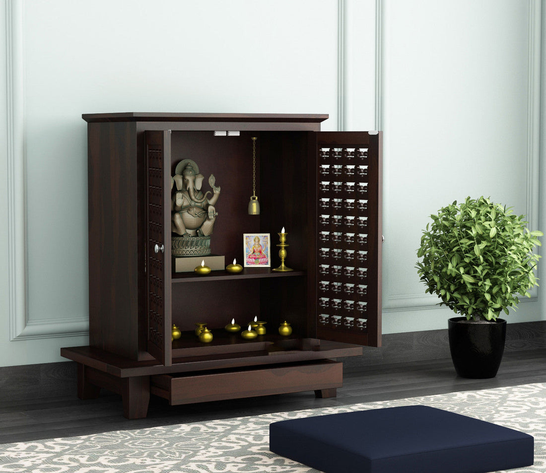 Craft D Art Solid Wood Home Temple with Storage Cabinet