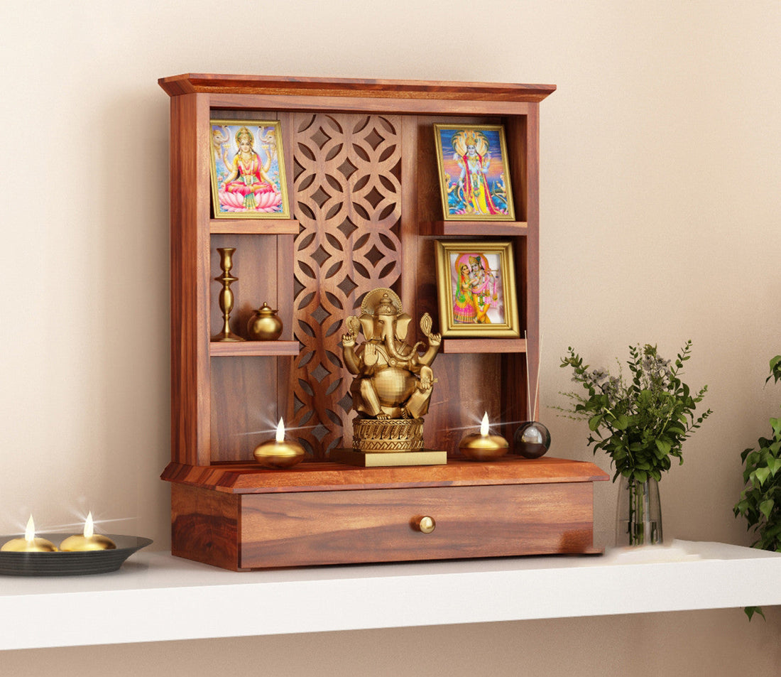 Craft D Art Solid Wood Home Temple with Storage Drawer