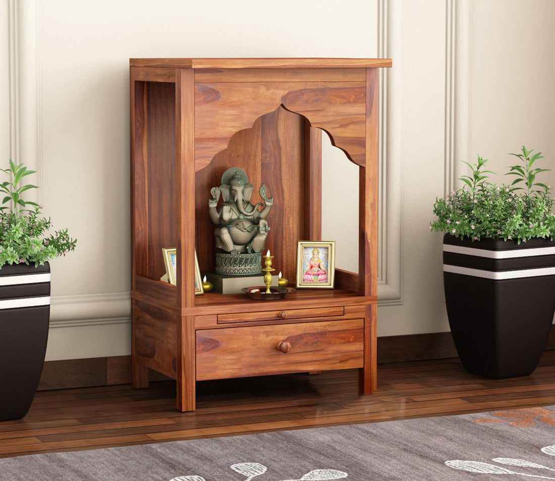 Frendelis Sheesham Wood Home Temple (Honey Finish)