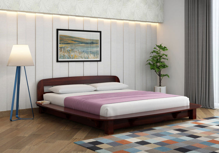 Craft D Art Sheesham Wood Queen Size Bed Without Storage (Walnut Finish)