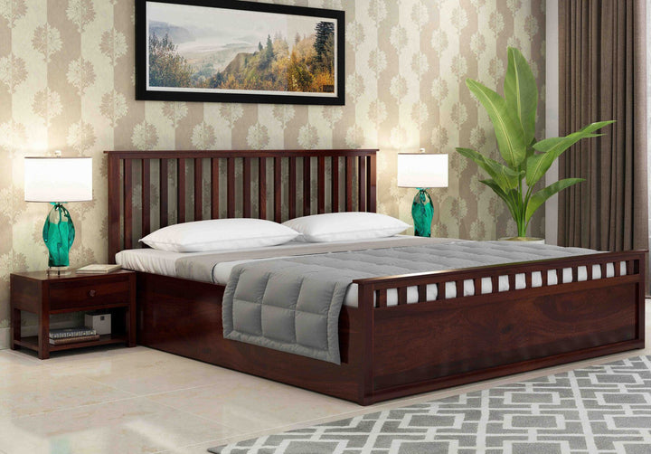 Craft D Art Sheesham Wood King Size Bed With Storage (Walnut Finish)