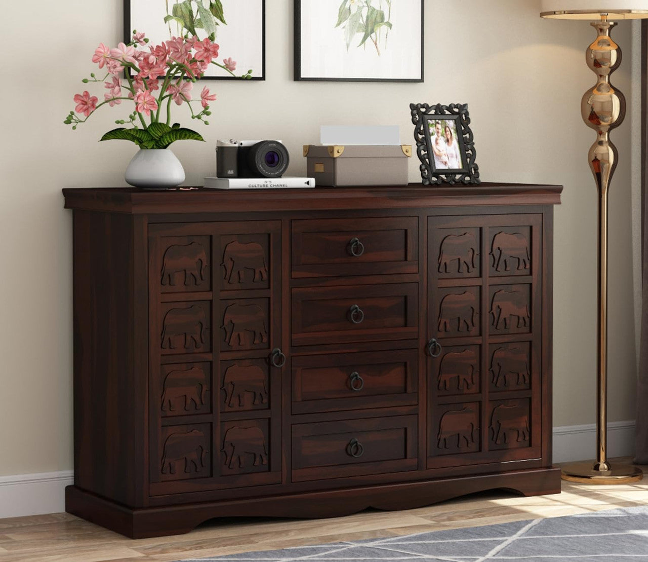 Arvendris Sheesham Wood Cabinet and Sideboard (Walnut Finish)