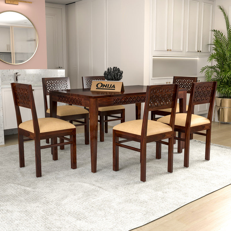 Craft D Art Sheesham Wood 6 Seater Dining Table Set with Carved Chairs