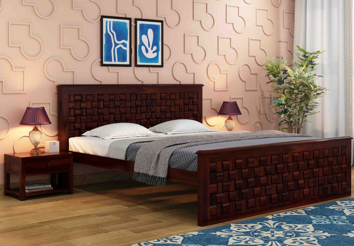 Craft D Art Sheesham Wood Queen Size Bed Without Storage (Walnut Finish)