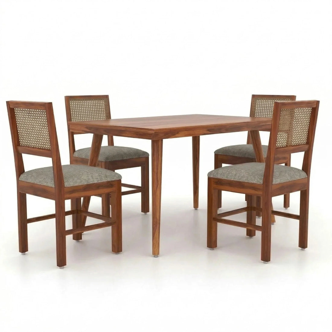 Craft D Art Solid Sheesham Wood 4 Seater Dining Table Set With Cane Chair