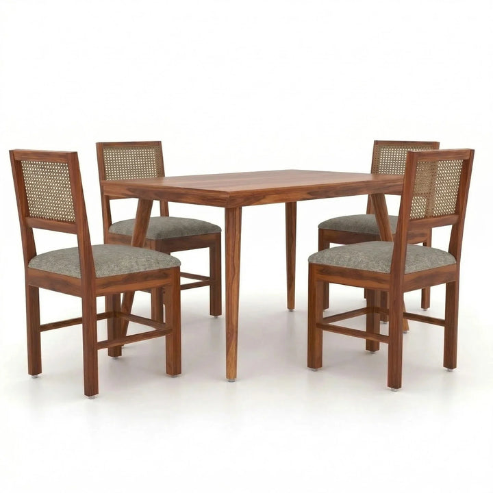 Craft D Art Solid Sheesham Wood 4 Seater Dining Table Set With Cane Chair