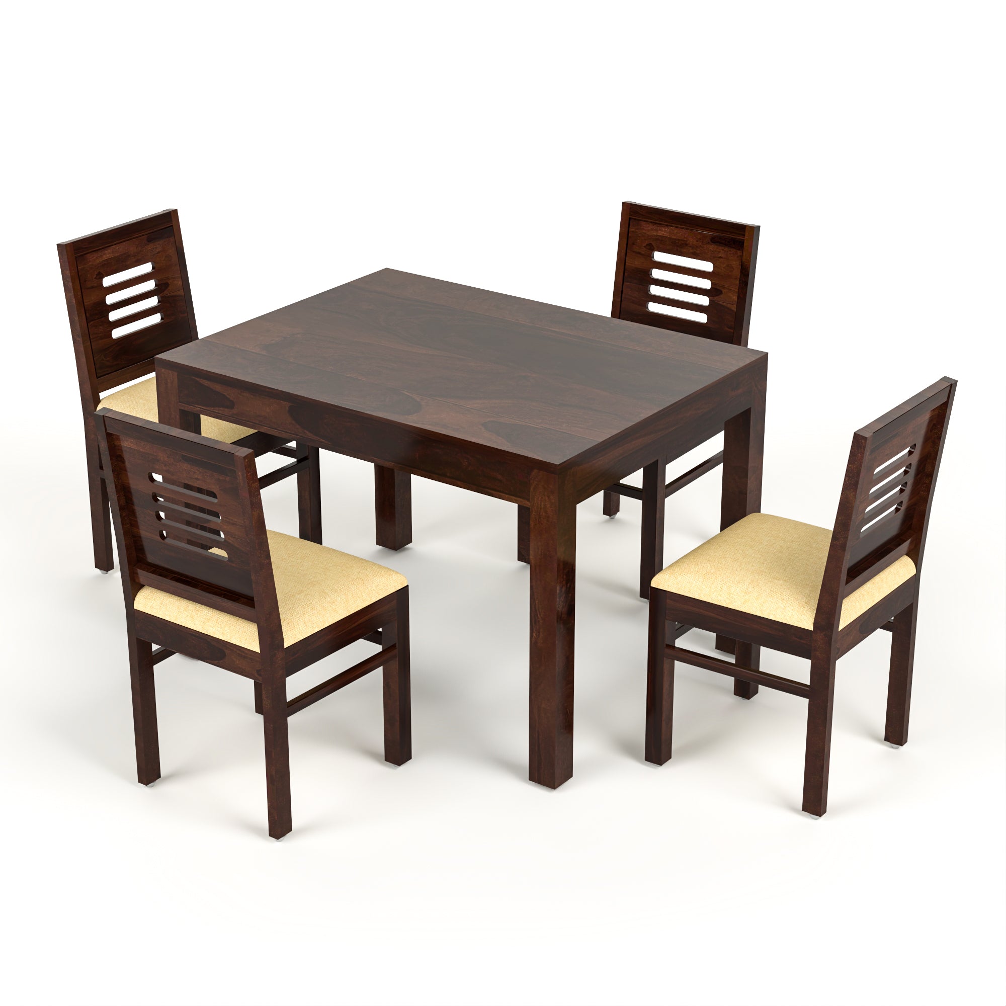 Craft D Art Sheesham Wood 4 Seater Dining Table Set (Walnut Finish)