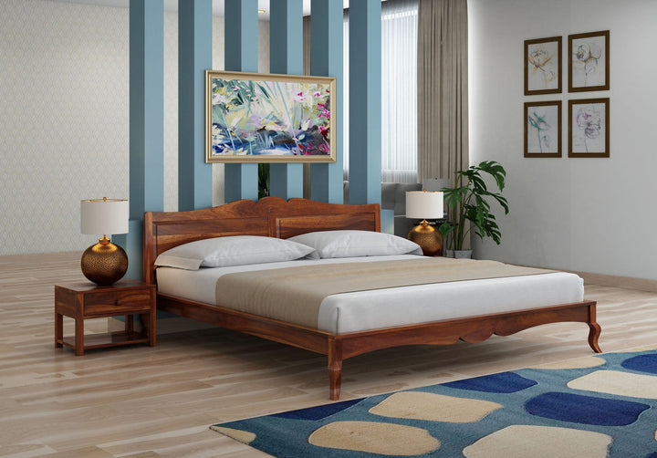 Craft D Art Sheesham Wood King Size Bed Without Storage (Honey Finish)