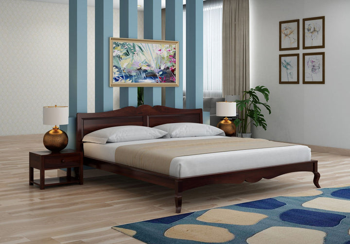 Craft D Art Sheesham Wood Queen Size Bed Without Storage (Walnut Finish)