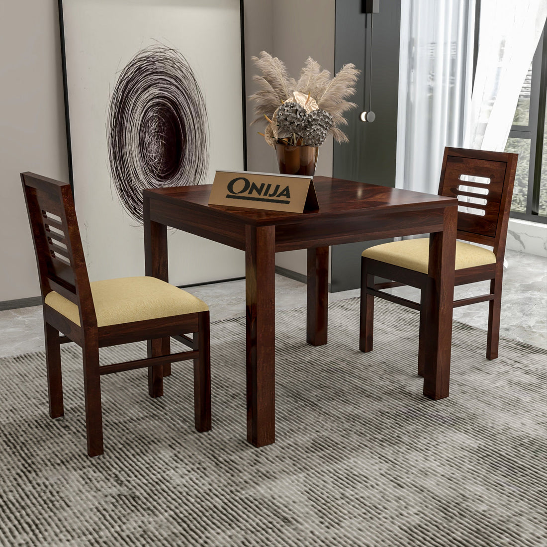 Craft D Art Sheesham Wood 2 Seater Dining Table Set (Walnut Finish)