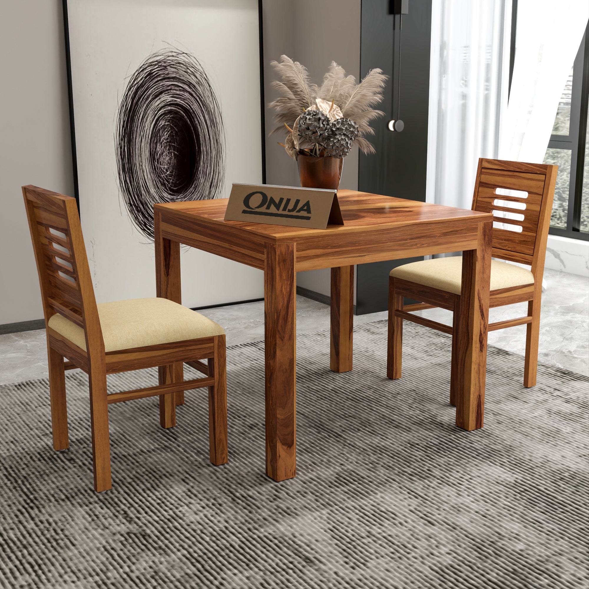 Craft D Art Sheesham Wood 2 Seater Dining Table Set (Honey Finish)