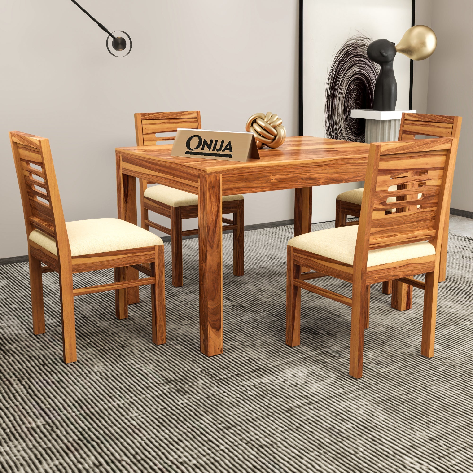Craft D Art Sheesham Wood 4 Seater Dining Table Set (Honey Finish)