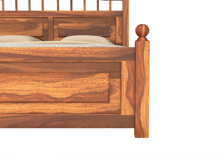Craft D Art Sheesham Wood King Size Bed Without Storage (Honey Finish)