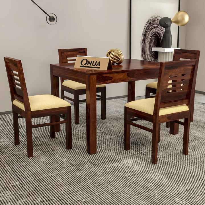 Craft D Art Sheesham Wood 4 Seater Dining Table Set (Walnut Finish)