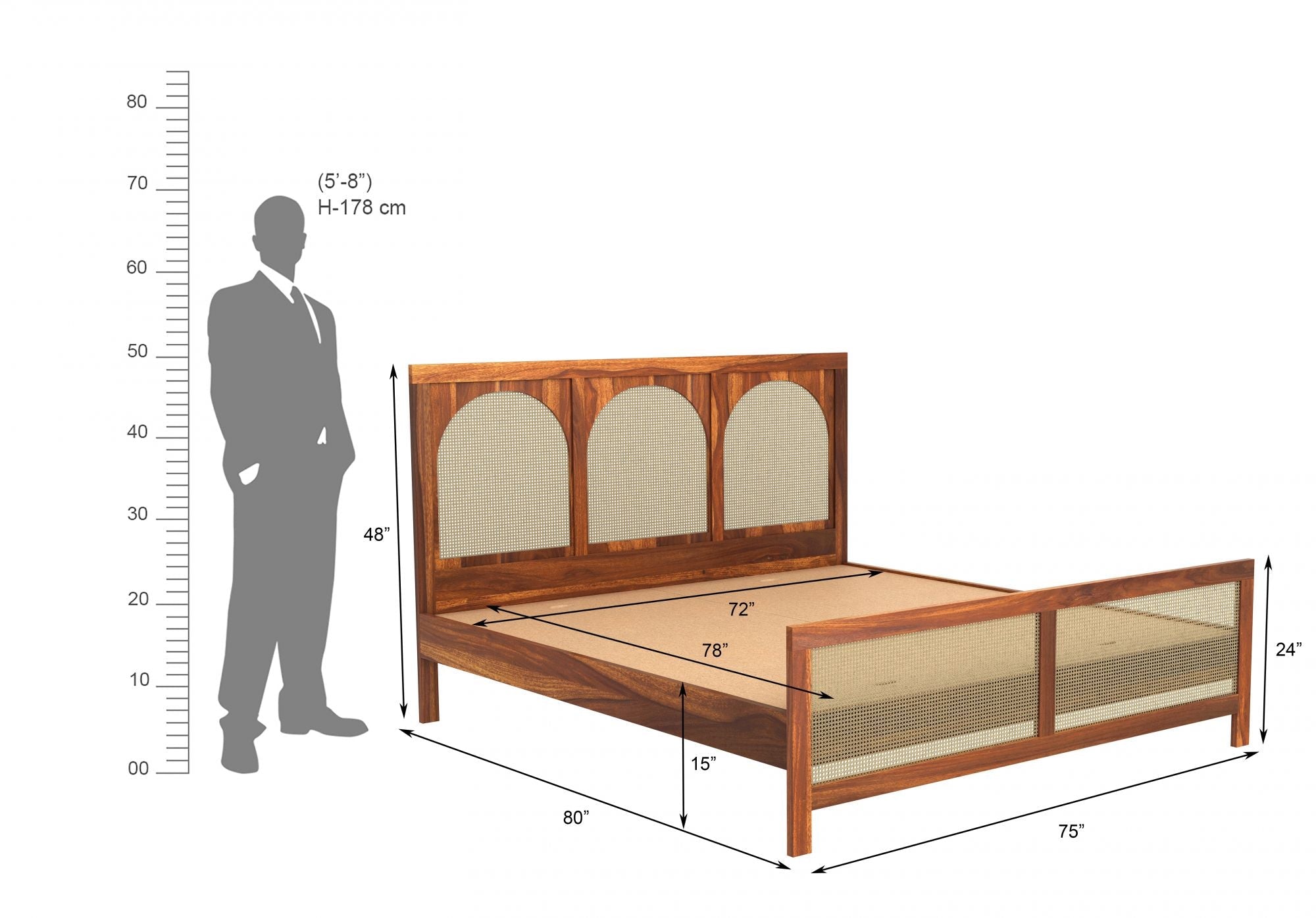 Craft D Art Sheesham Wood Queen Size Bed Without Storage (Honey Finish)