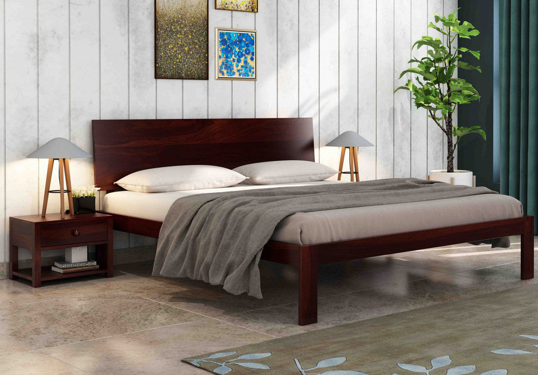 Craft D Art Sheesham Wood Queen Size Bed Without Storage (Walnut Finish)