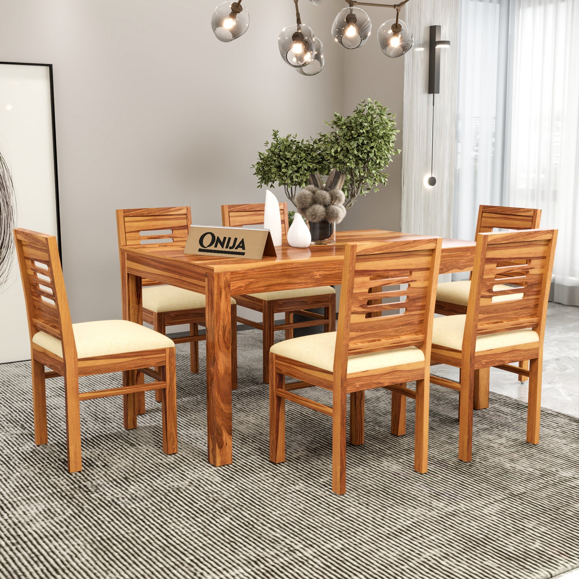 Craft D Art Sheesham Wood Dining Set 6 Seater (Honey Finish)
