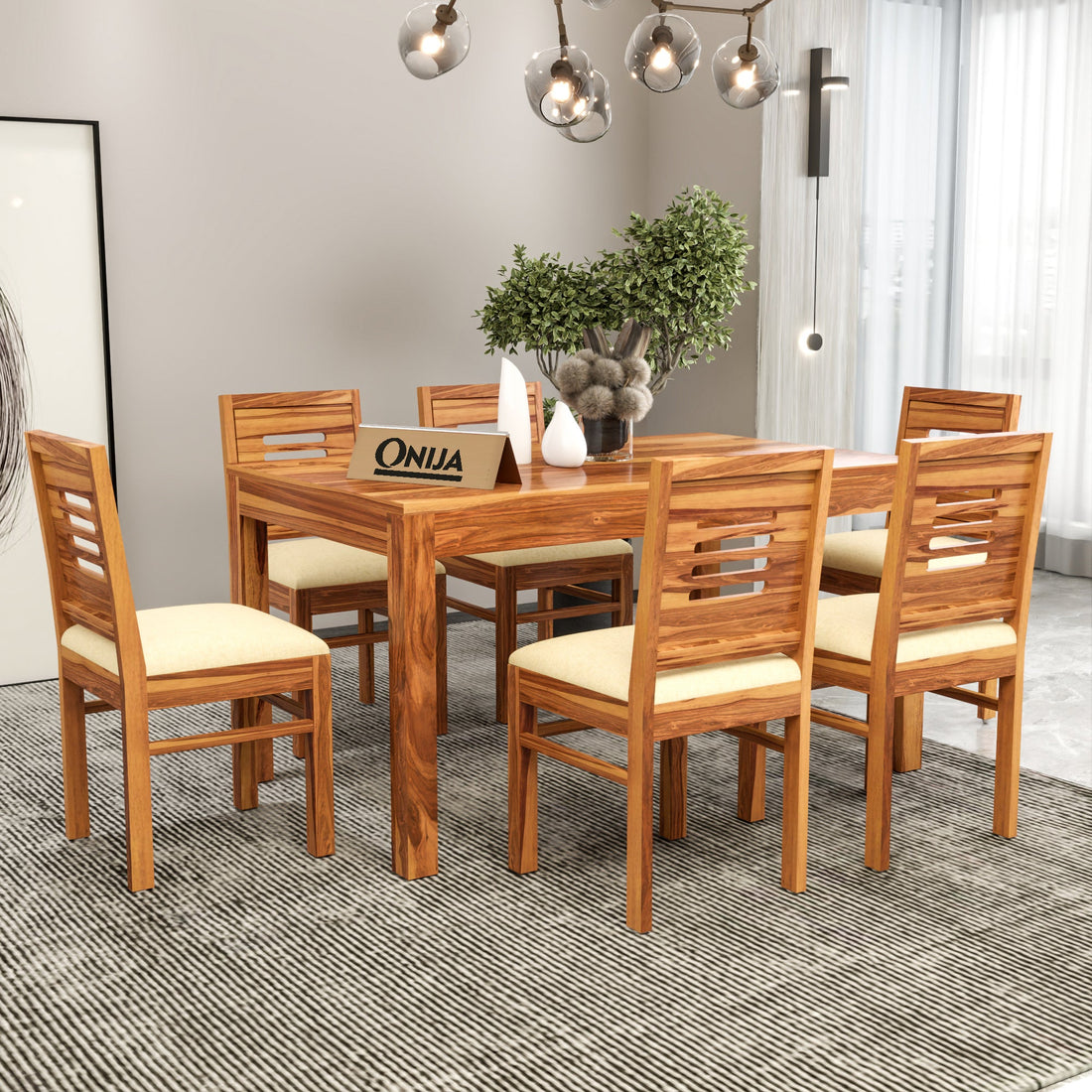 Craft D Art Sheesham Wood Dining Set 6 Seater (Honey Finish)