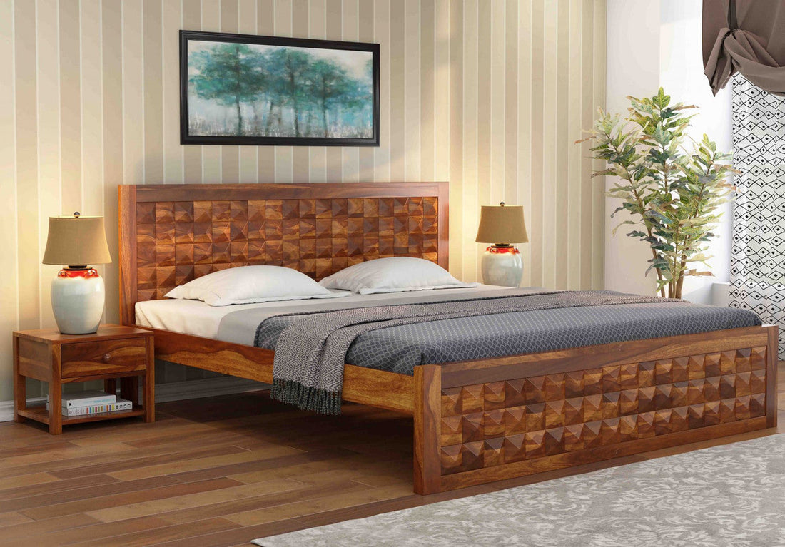 Craft D Art Sheesham Wood King Size Bed Without Storage (Honey Finish)