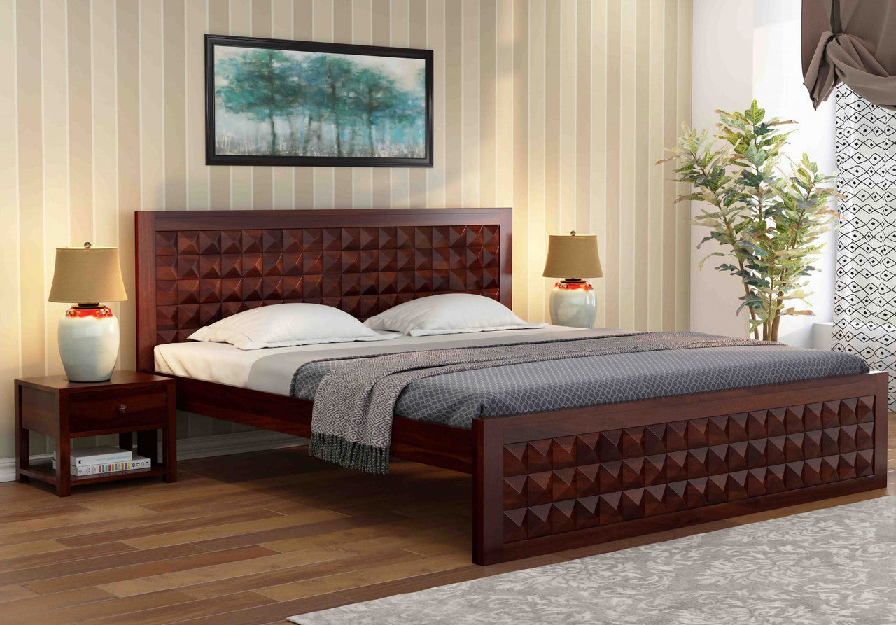 Craft D Art Sheesham Wood King Size Bed Without Storage (Walnut Finish)