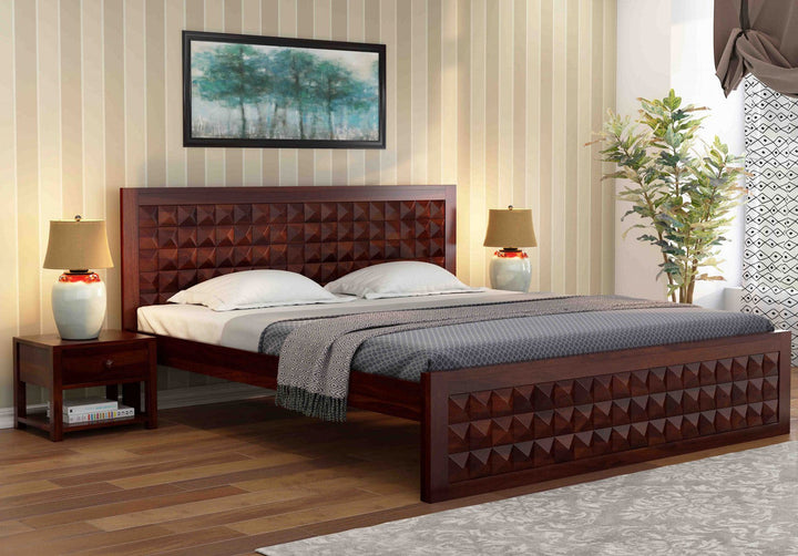 Craft D Art Sheesham Wood King Size Bed Without Storage (Walnut Finish)