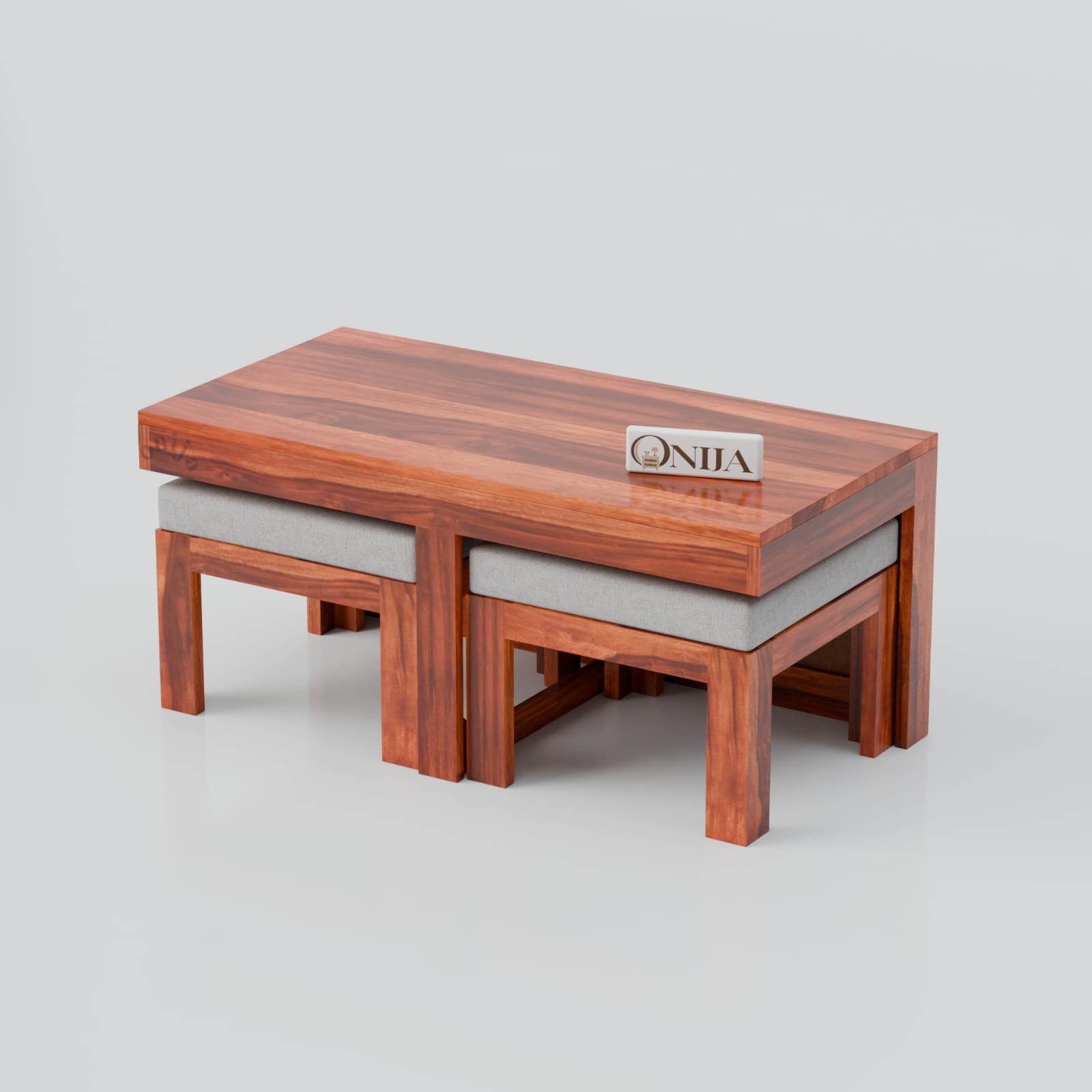 Craft D Art Solid Wood Cane Coffee Table with Hidden Seating | Natural