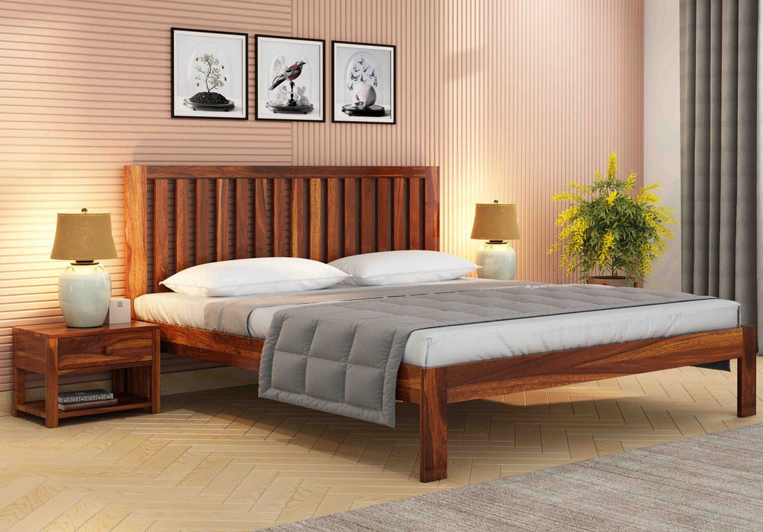 Craft D Art Sheesham Wood King Size Bed Without Storage (Honey Finish)