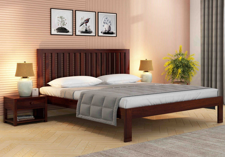 Craft D Art Sheesham Wood Queen Size Bed Without Storage (Walnut Finish)