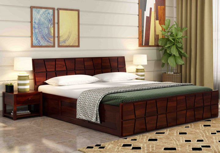 Craft D Art Sheesham Wood King Size Bed With Storage (Walnut Finish)