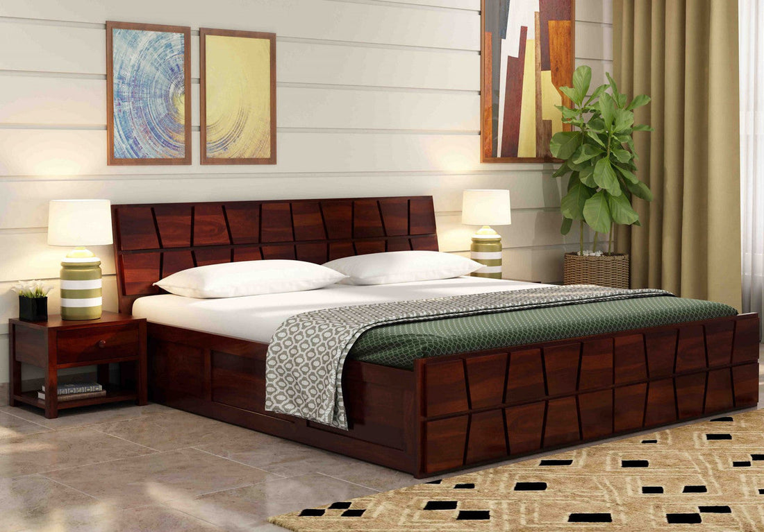 Craft D Art Sheesham Wood Queen Size Bed With Storage (Walnut Finish)