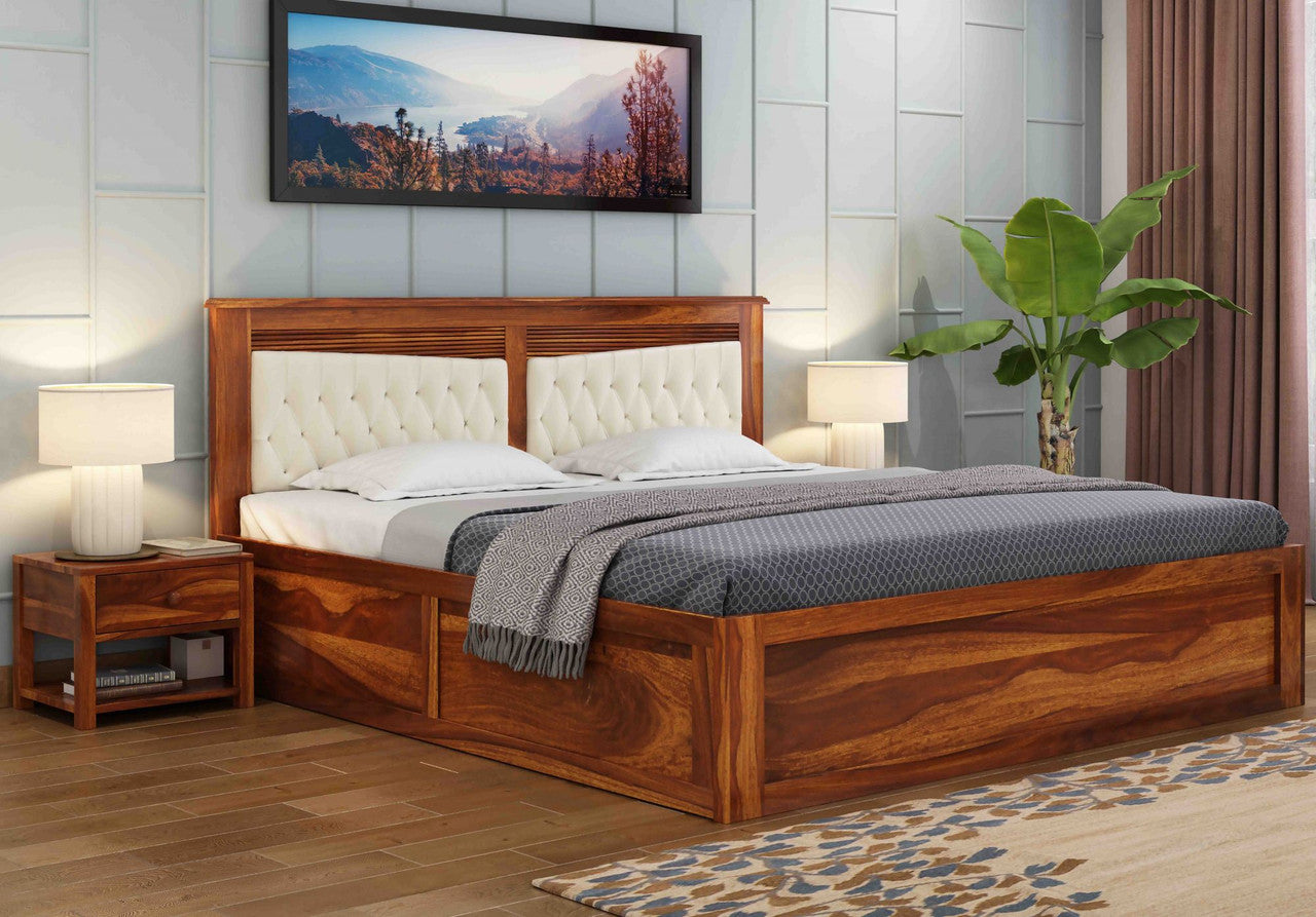Craft D Art Sheesham Wood King Size Bed With Storage (Honey Finish)