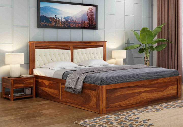 Craft D Art Sheesham Wood King Size Bed With Storage (Honey Finish)