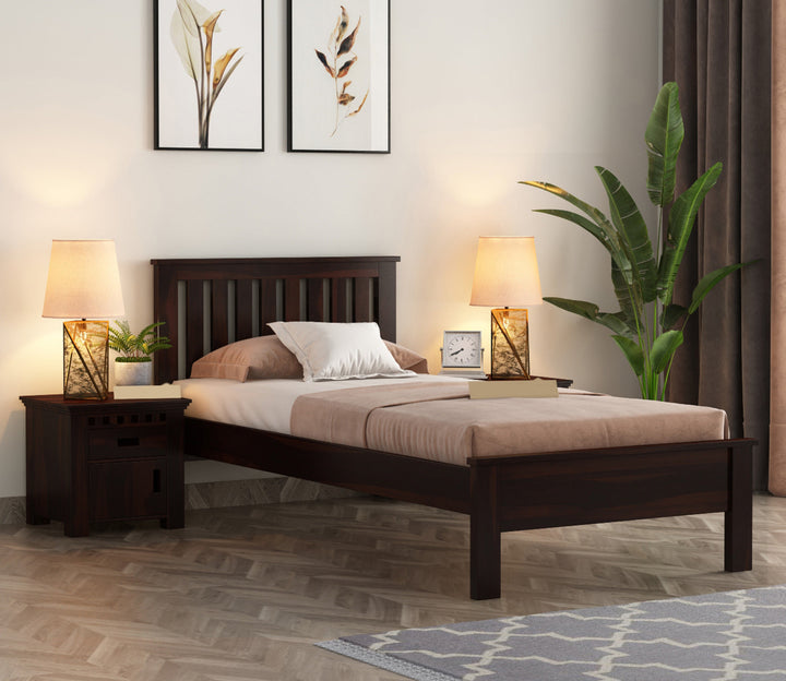Craft D Art Sheesham Wood Single Bed Without Storage (Walnut Finish)