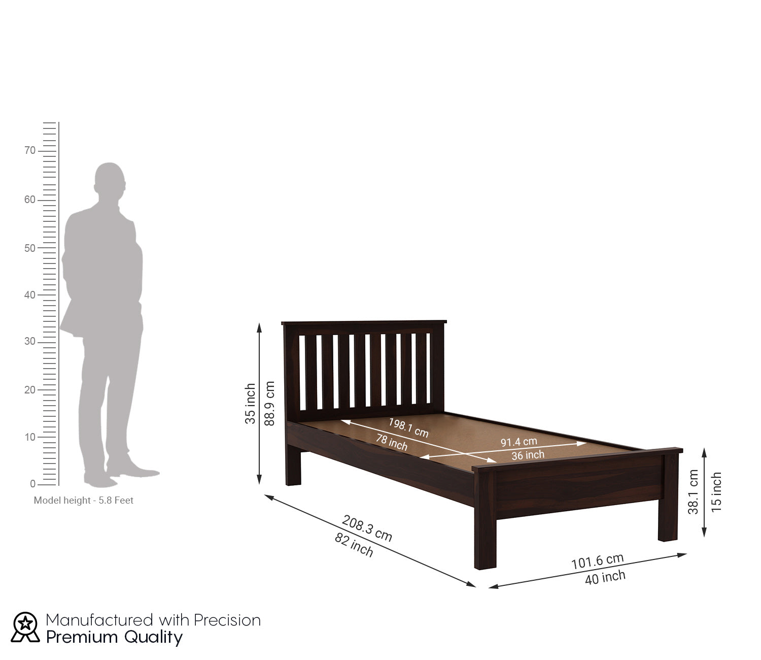 Craft D Art Sheesham Wood Single Bed Without Storage (Walnut Finish)