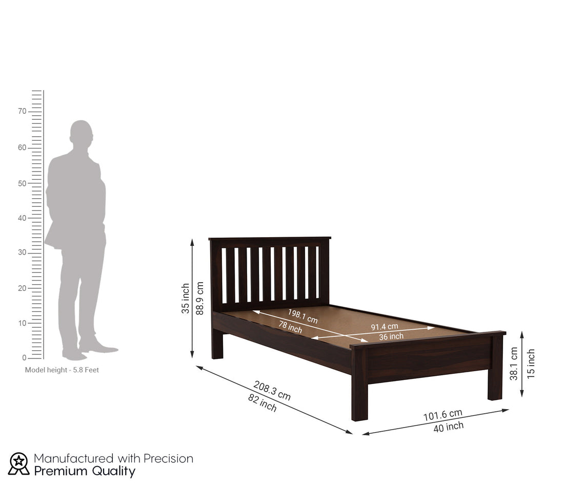 Craft D Art Sheesham Wood Single Bed Without Storage (Walnut Finish)