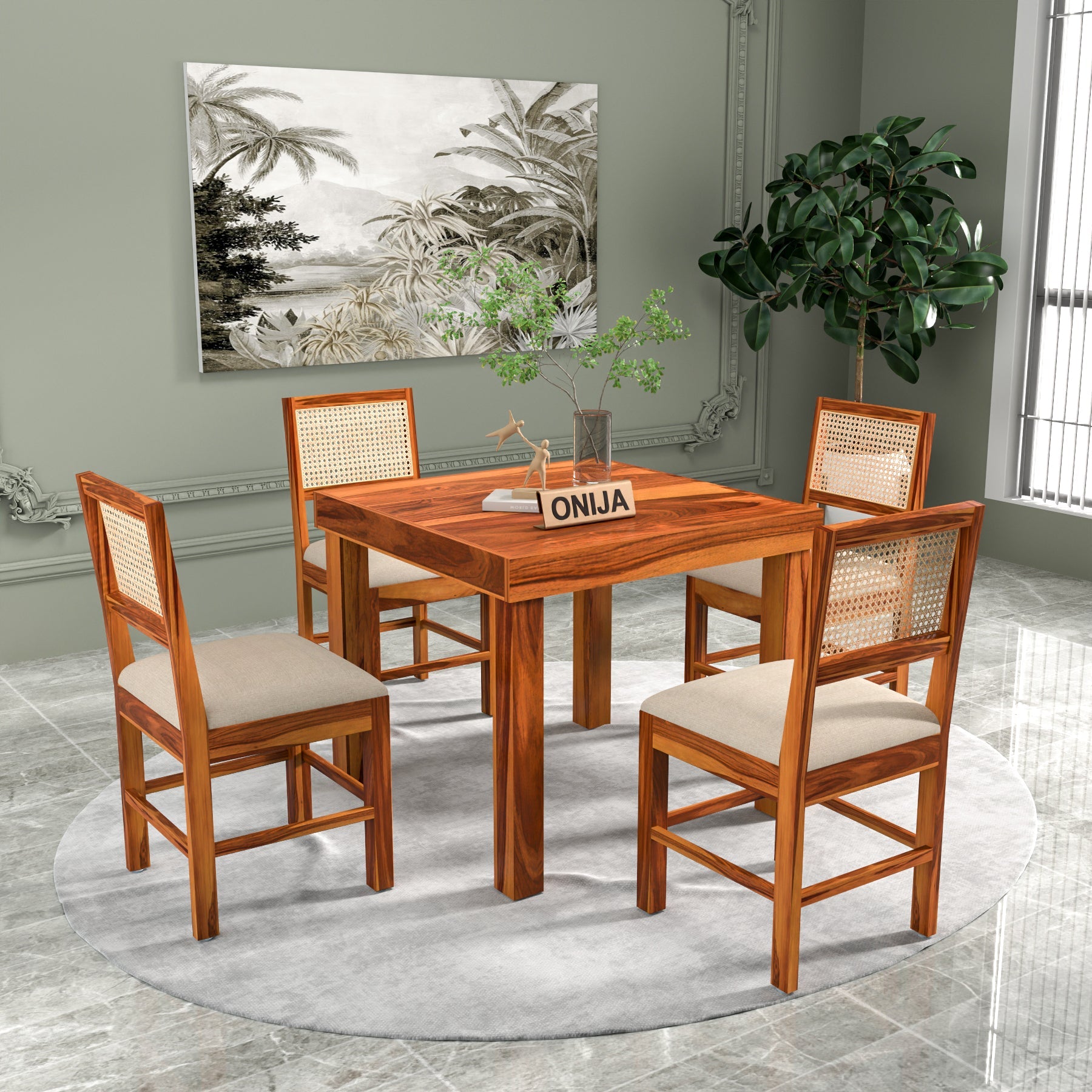 Uldaris Sheesham Wood Dining Set 4 Seater (Honey Finish)