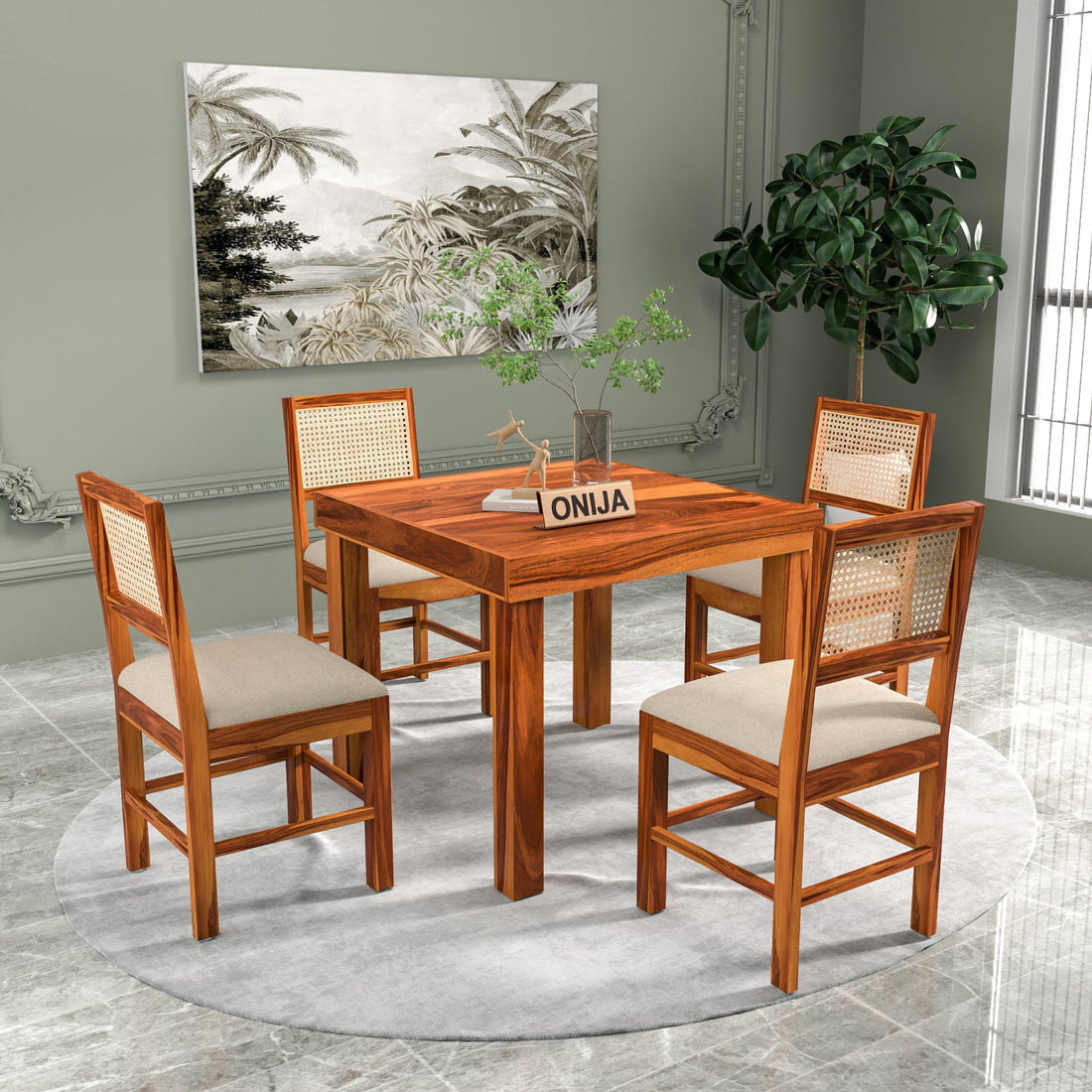 Uldaris Sheesham Wood Dining Set 4 Seater (Honey Finish)