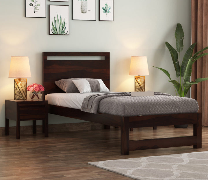 Craft D Art Sheesham Wood Single Bed Without Storage (Walnut Finish)